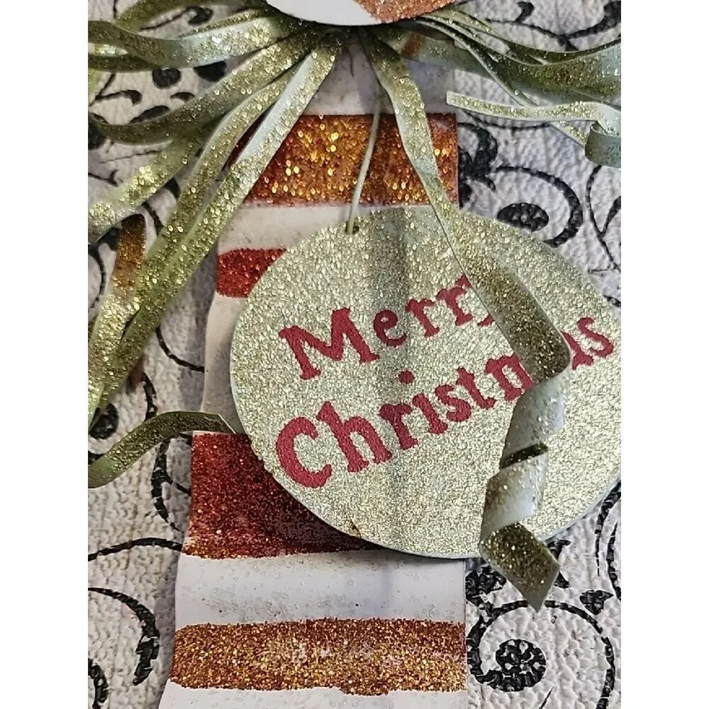 Kirkland Holiday Candy Cane Door Hanger - Gold & Green Merry Christmas